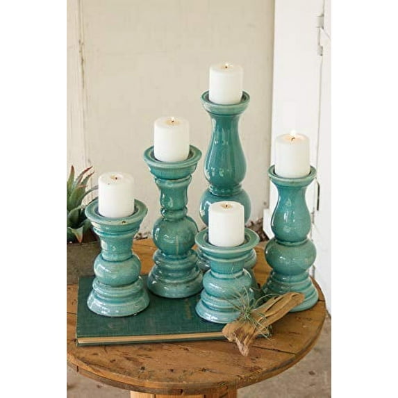 Kalalou Turquoise Ceramic Candle Holder Set of 5