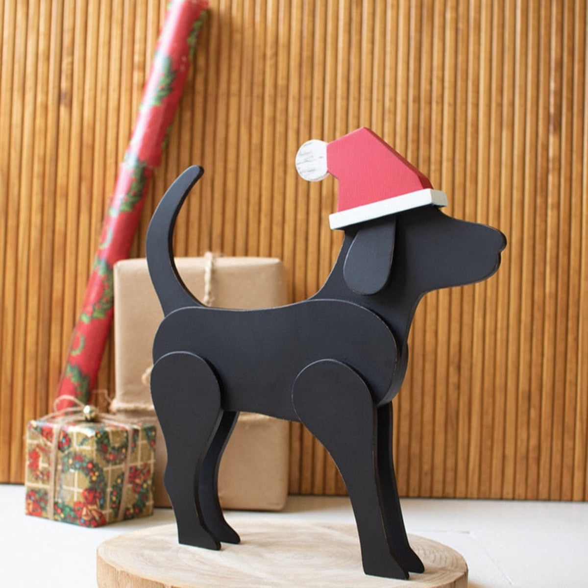 Kalalou 16" Wooden Christmas Labrador Retriever Dog with Santa Hat