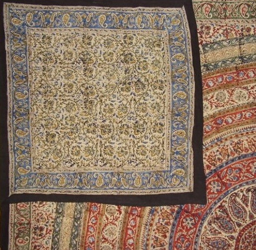 Kalamkari Block Print Reversible Duvet Cover Cotton 92" x 88" Fits Full-Queen Multi Color