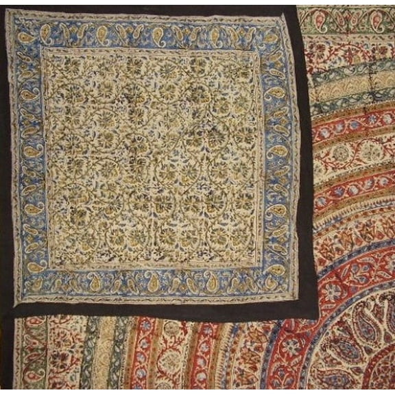 Kalamkari Block Print Reversible Duvet Cover Cotton 92" x 88" Fits Full-Queen Multi Color