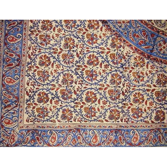 Kalamkari Block Print Square Cotton Tablecloth 60" x 60" Multi Color