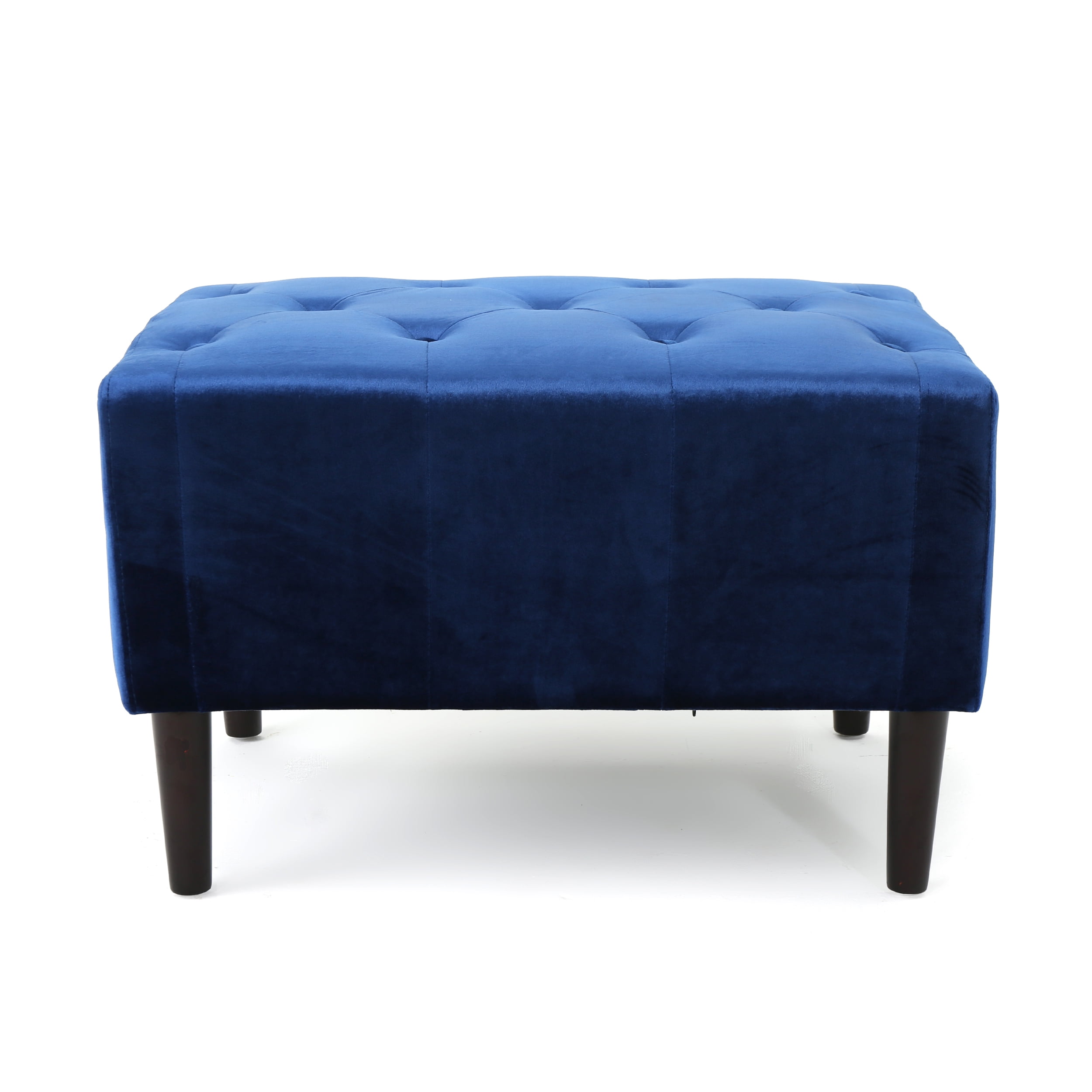 Kalani Elegant Navy Blue Velvet Tufted Ottoman
