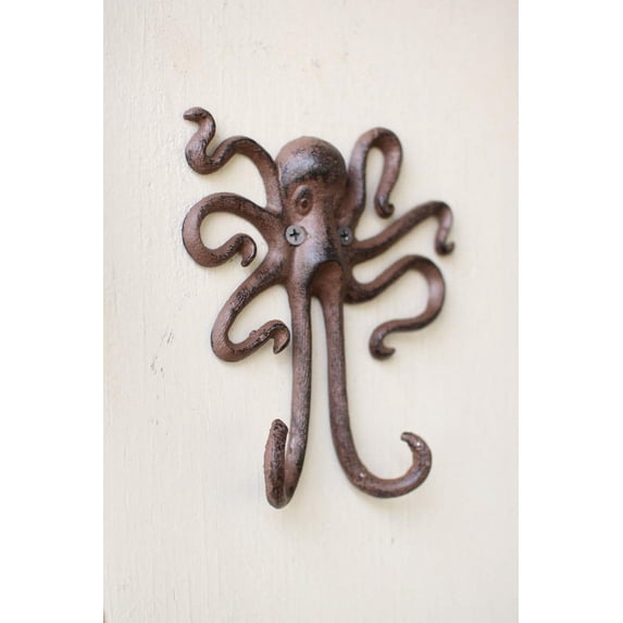 Kalalou Cast Iron Wall Coat Hook, 5.5" x 6", Brown