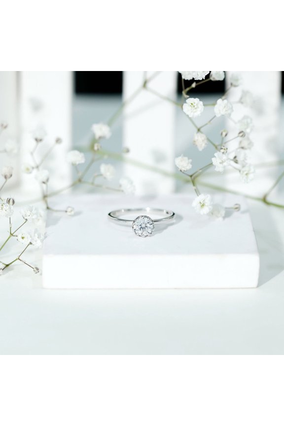 1.1 Ct Round Cut Moissanite Rings - 14K White Gold Plated Solitaire Ring for Women's - Engagement and Wedding Jewelry Piece - Solitaire Gift for Marriage or Union Ceremony