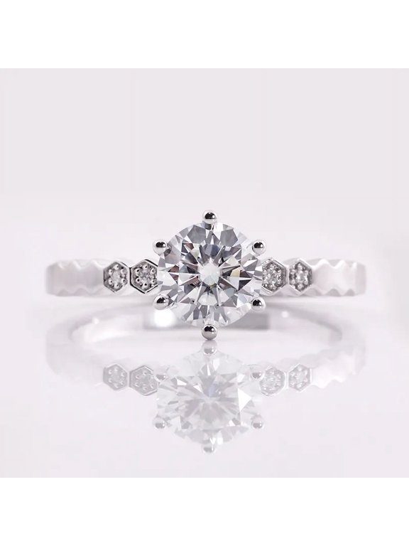 1.4 Ct Round Cut Lab-Created Simulated Diamond Honey Comb Shank Engagement Ring, 14K White Gold Plated Ring for Women, Proposal or Anniversary Gift