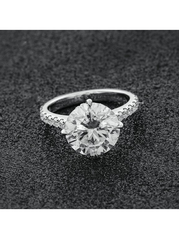 1.4 Ct Round Cut Lab-Created Simulated Diamond Solitaire Engagement Ring for Women, 14K White Gold Plated Prong Setting, Accent Stones