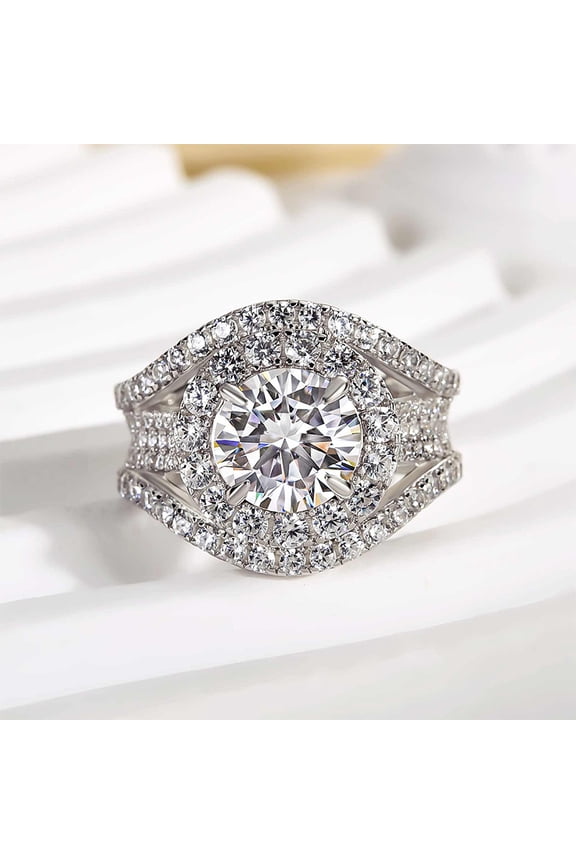 1.4 Ct Round Cut Moissanite Engagement Ring for Women - Elegant 14K White Gold Plated Cocktail Halo Ring with Prong Setting - Ideal Wedding, Anniversary & Party Jewelry