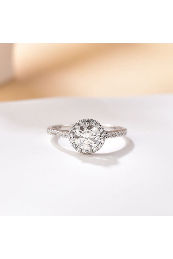 1.4 Ct Round Moissanite for Women's - 14K White Gold Plated Halo Ring - Surprise Engagement Wedding Jewelry Gifts - Romantic Proposal Ring for Her Elegant Anniversary Surprise