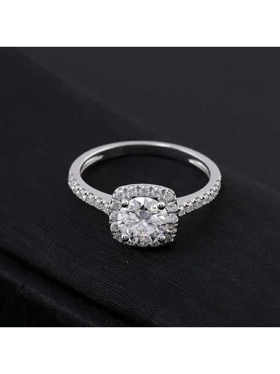 1.6 Ct Round Cut Lab-Created Simulated Diamond Halo Engagement Ring for Women, 14K White Gold Plated, Accent Stones