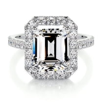 Kalapi Jewel 1.8 Ct Emerald Excellent Cut Diamond Ring - 14K White Gold Plated Ring - Gift for Her - Halo Diamond Ring - Eternity Band Diamond Ring for Her - Solitaire with Accent Diamond Ring