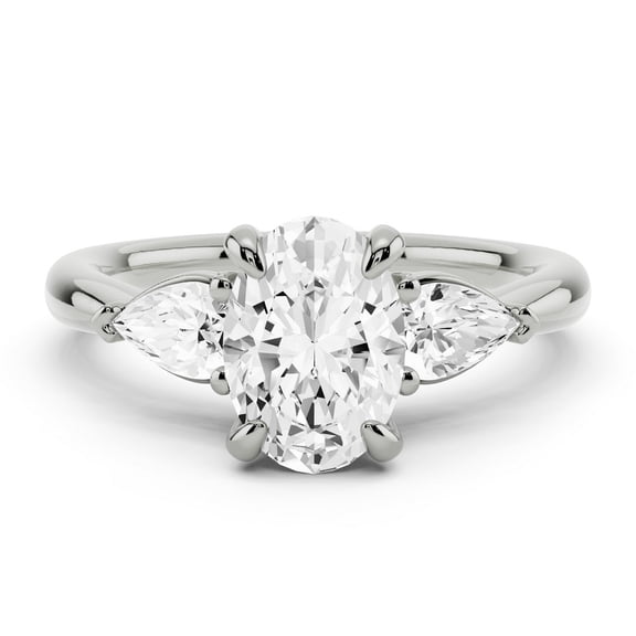 Kalapi Jewel 1.81 Ct Oval Cut Solitaire Three-Stone Lab-Created Simulated Diamond Engagement Ring 14K White Gold Plated with Accents