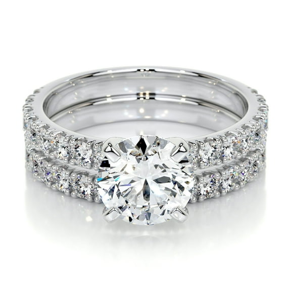 Kalapi Jewel 1.9 Ct Round Cut Two Eternity Diamond Ring - Lab-Created Simulated Diamond - 14K White Gold Plated Prong Setting - Ideal Engagement and Wedding Ring for Women - Timeless Jewellery Gift