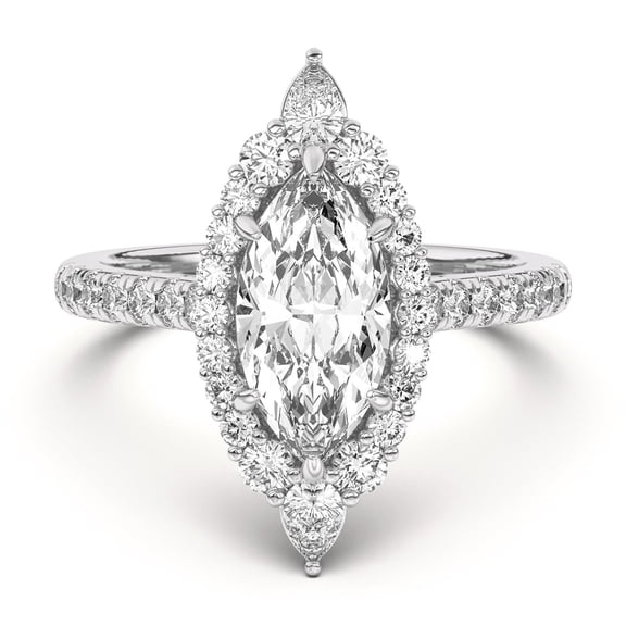 Kalapi Jewel 1.92 Ct Marquise Cut Lab-Created Simulated Diamond Engagement Ring with Round Halo Accents 14K White Gold Plated