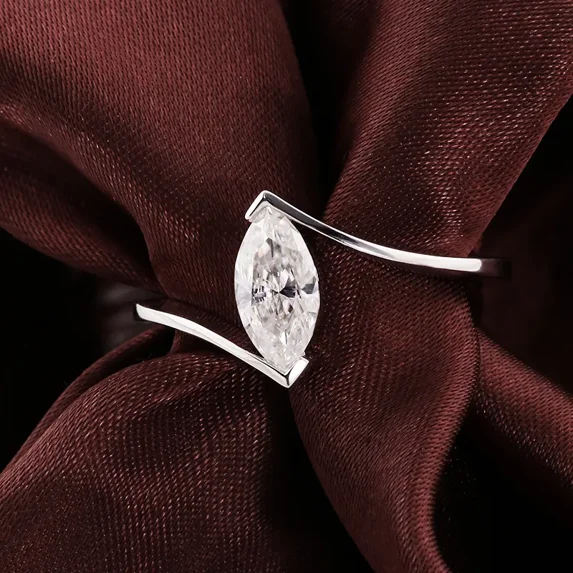 Kalapi Jewel 14K White Gold Plated 1.3 Ct Moissanite Ring - Marquise Cut Engagement Ring for Women's - Beautiful Jewelry Gift for Proposal - Chic and Elegant Design Ring for Daily Wear