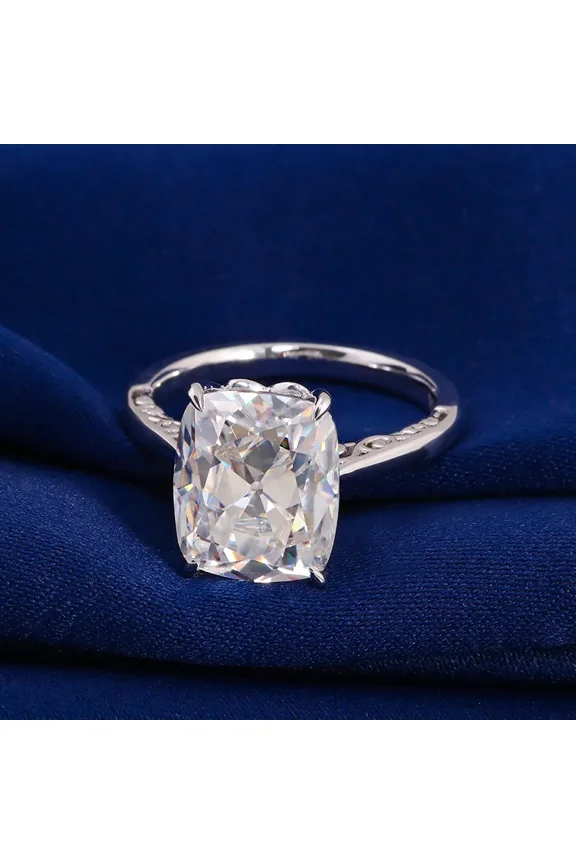 14K White Gold Plated 1.9 Ct Cushion Cut Moissanite Ring - Engagement Ring for Women - Solitaire Filigree Ring - Gift for Birthdays or Special Occasions - Beautiful Jewelry