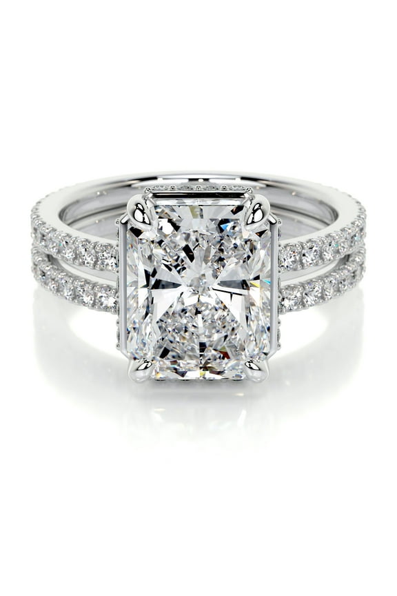 14K White Gold Plated Diamond Ring for Her - Radiant Cut Excellent 2.1 Ct Diamond Ring For Women's - Eternity Diamond Ring of Her - Solitaire with Accent Diamond Ring for Women's