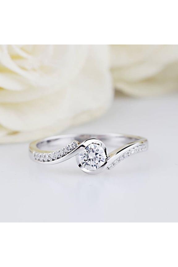 14K White Gold Plated Engagement Ring - 1.4 Ct Heart Cut Moissanite for Women's - Wedding Anniversary Bypass Halo Swiral Unique Jewelry - Gift Ring for Lifelong Union or Love Story