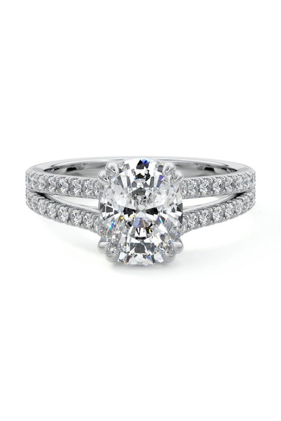 14K White Gold Plated Wedding Anniversary Ring - 1.8 Ct Cushion Cut Moissanite Engagement Wedding Ring -Split Shank Engagement Weeding Anniversary Ring -Gifts