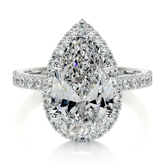 Kalapi Jewel 2.3 Ct Pear Excellent Cut Diamond Ring - Halo Diamond Ring for Women's - 14K White Gold Plated Ring - Eternity Band Diamond Ring for Women's - Solitaire with Accent Diamond Ring