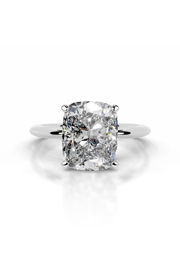 2 Ct Cushion Excellent Cut Diamond Ring for Women's - 14K White Gold Plated Ring for Women's - Bead Ball Halo Diamond Ring for Women's - Solitaire Solo Diamond Ring for Women's