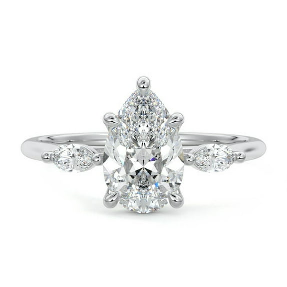 Kalapi Jewel Pear Cut 1.5 Ct Moissanite Ring - 14K White Gold Plated Wedding Ring - Moissanite Ring - Engagement Gifts - Wedding Jewelry For Bridesmaids - Party Wear Moissanite Ring