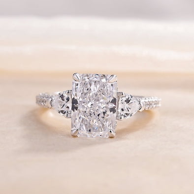 Kalapi Jewel Radiant Cut Moissanite Engagement Ring - 14K White Gold Plated 1.8 Ct Three Moissanite Ring for Anniversary Gift - Moissanite Solitaire Ring for Her - Three Wedding Ring for Women's