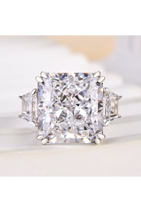 Radiant Cut Three Stone Engagement Ring for Women - 2 Ct Moissanite with Prong Setting in 14K White Gold Plated Finish - Perfect for Bridal, Proposal & Gift Occasions