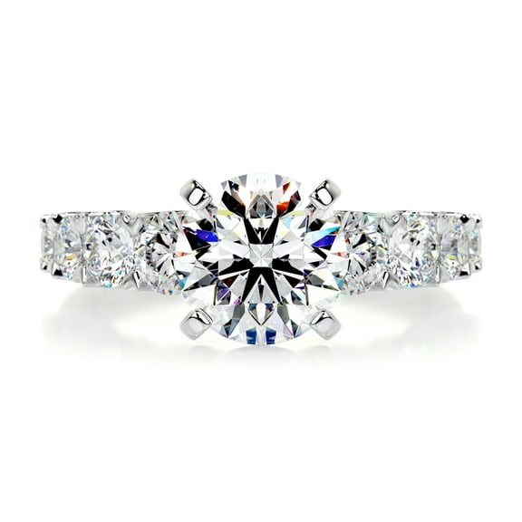 Kalapi Jewel Round Cut Broad Eternity Band Diamond Ring - 2 Ct Lab-Created Simulated Diamond in Prong Setting - 14K White Gold Plated - Beautiful Women's Engagement Ring - Memorable Gift for Her