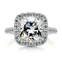 Kalapi Jewel 14K White Gold Plated Ring - 2 Ct Cushion Excellent Cut Diamond Ring - Halo Diamond Ring for Women's - Eternity Band Diamond Ring for Women's - Solitaire with Accent Diamond Ring
