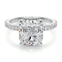 Kalapi Jewel Wedding Ring - Cushion Cut Excellent 1.9 Ct Diamond Ring - 14K White Gold Plated Ring for Her - Solitaire with Accent Diamond Ring for Women's - Hidden Halo Diamond Ring for Her