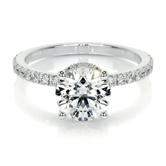 Kalapi Jewel Wedding Ring - 14K White Gold Plated Ring for Her - Round Cut Brilliant 1.9 Ct Diamond Ring - Hidden Halo Diamond Ring for Women's - Solitaire with Accent Diamond Ring for Her