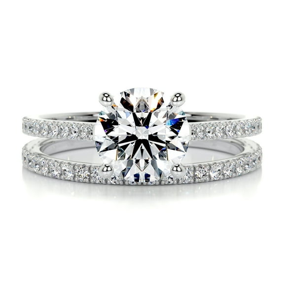 Kalapi Jewel White Gold Over 14K Silver Diamond Ring - Brilliant 1.9 Ct Round Cut Diamond Ring for Women's - Full Eternity Diamond Ring for Women's - Solitaire with Accent Diamond Ring for Women's