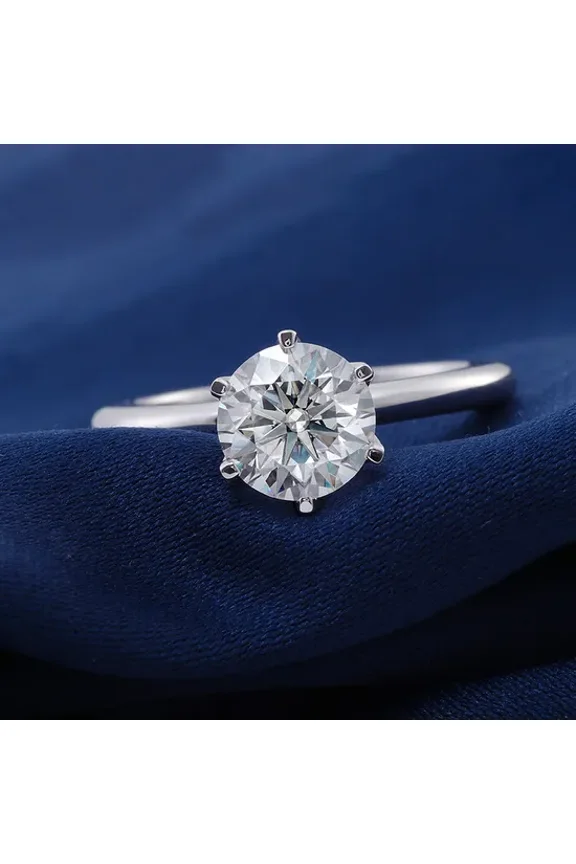 Women's Round Cut 6 Prong Solitaire Ring – 14K White Gold Plated 1.3 Ct Moissanite Engagement Ring – Timeless Gift for Anniversary, Proposal, or Everyday Elegance