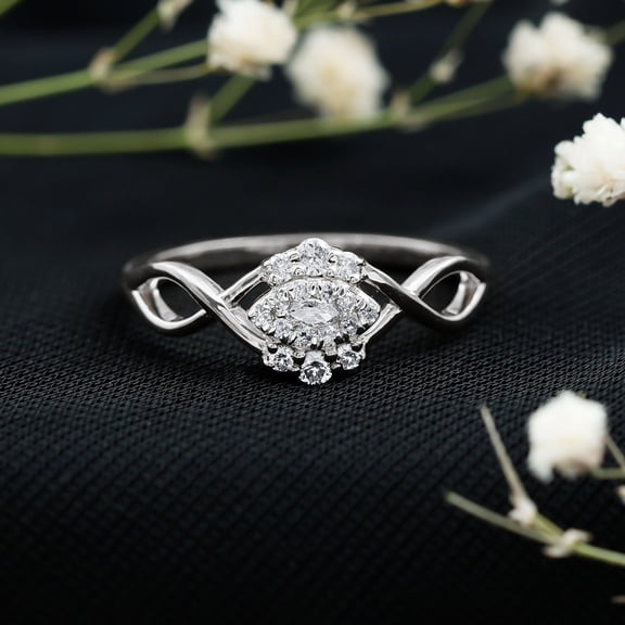Kalapi Jewel 0.98 Ct Marquise Moissanite Engagement Wedding Jewelry for Women's - 14K White Gold Plated Rings with Split Shank - Elegant Infinity Gift for Her Special Occasion
