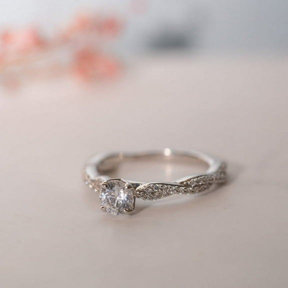 Kalapi Jewelry 1.1 Ct Engagement Twisted Ring for Women - Round Cut Moissanite in 14K White Gold Plated Promise Setting Ring - Elegant Infinity Ring - Gifts for Anniversaries
