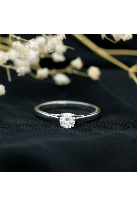 1.1 Ct Moissanite Engagement Ring for Women's - Round Cut 14K White Gold Plated Ring - Bridal Jewelry - Surprise Gift for Proposal or Special Occasion - Glamorous Design