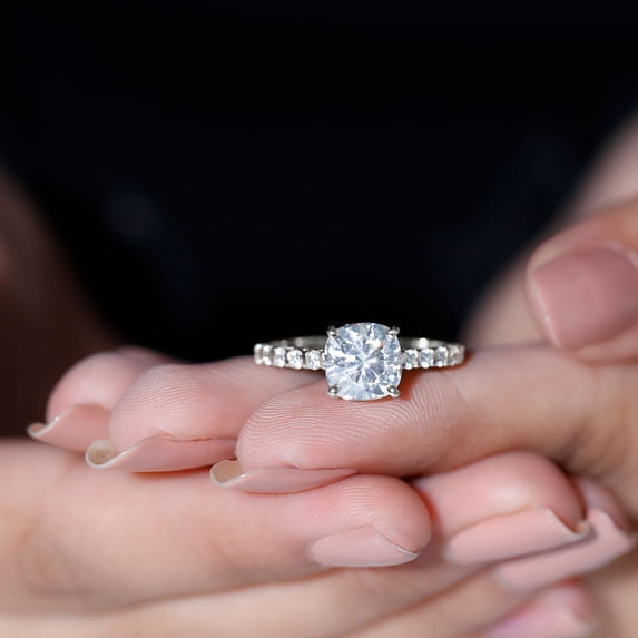 Kalapi Jewel 1.2 Ct Round Cut Moissanite Engagement Ring – 14K White Gold Plated Solitaire Ring for Women – Classic Prong Setting Wedding and Gift Ring
