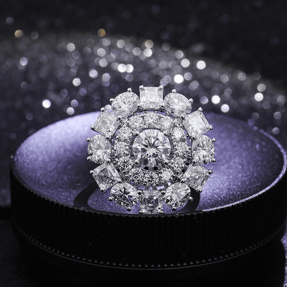 Kalapi Jewel 1.3 Ct Moissanite Cocktail Ring for Women's - 14K White Gold Plated Round Cut - Anniversary Ring - Beautiful Jewelry for Women's Proposal - Memorable Gift for Love
