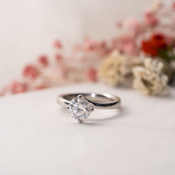 Kalapi Jewel 1.4 Ct Round Cut Moissanite Engagement Ring for Wife - 14K White Gold Plated Bypass Shank Ring - Stunning Bridal Jewelry for Women's - Gift for Weddings and Anniversaries