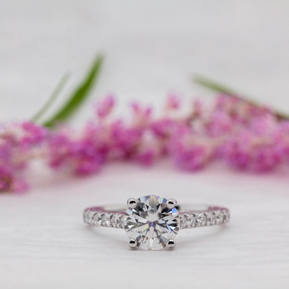 Kalapi Jewel 1.5 Ct Moissanite Ring for Women's - Round Cut 14K White Gold Plated Engagement Ring for Women's - Timeless Solitaire with Accents Ring for Her - Gift for Proposals