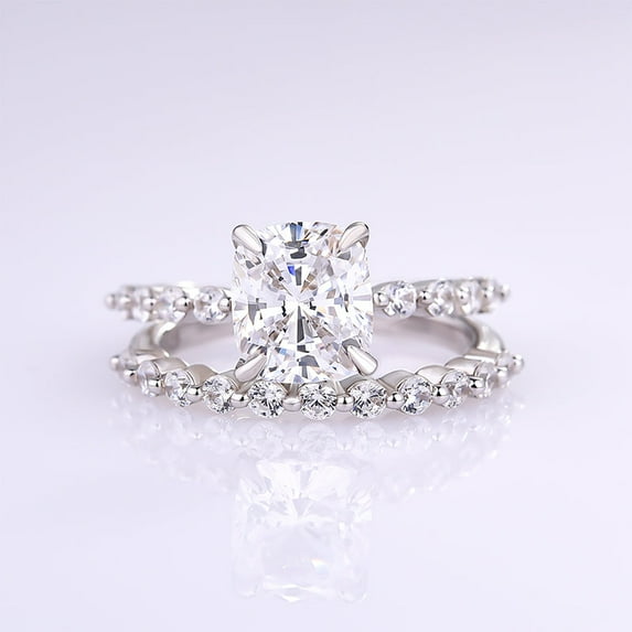 Kalapi Jewel 1.5 Ct Moissanite Wedding Ring Set - 14K White Gold Plated Engagement Ring Set for Her - Timeless Cushion Cut Engagement Ring Set - Gift for Proposals or Celebrating Love