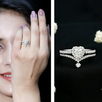 Kalapi Jewelry 1.6 Ct Heart Cut Moissanite Ring Set - 14K White Gold Plated Halo Wedding Engagement Ring with Curved Band for Women - Elegant Ring Set for Weddings - Gift of Love