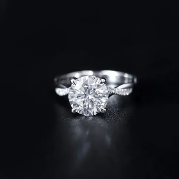 Kalapi Jewel 1.8 Ct Round Cut Moissanite Criss Cross Engagement Ring - 14K White Gold Plated Hidden Halo Ring - Beautiful Moissanite Promise Ring for Her - Gifts for Wedding and Special Event