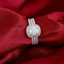 Kalapi Jewelry 14K White Gold Plated 1.6 Ct Round Cut Moissanite Ring Set - Elegant Moissanite Engagement Ring with Enhancer Band for Women - Wedding Ring Set for Weddings and Special Occasions