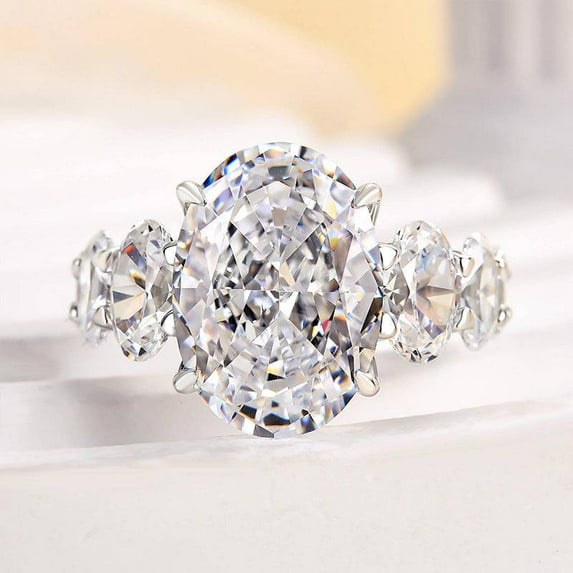 Kalapi Jewel 14K White Gold Plated 2.4 Ct Moissanite Engagement Ring - Oval Cut Simple Solitaire with Accents - Beautiful Expression of Your Love - Perfect for Celebrating Life's Special Moments Ring