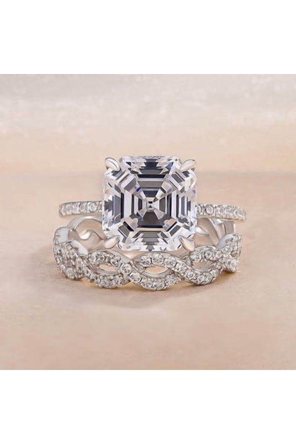 ry 14K White Gold Plated Asscher Cut Moissanite 1.8 Ct Engagement Ring Set for Women's Anniversary Gift - Moissanite Solitaire Ring Set - Wedding Ring - Ring Set for Engagement