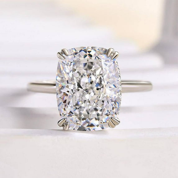 Kalapi Jewel 14K White Gold Plated Cushion Cut Moissanite Ring - 1.4 Ct Solitaire Engagement Ring for Women's - Wedding Jewelry for Her - Anniversary Gift Ring for Sister or Wife