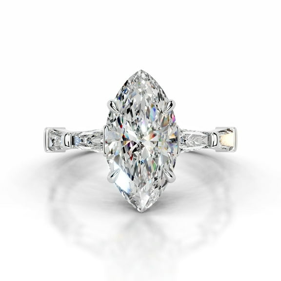 Kalapi Jewelry 14K White Gold Plated Moissanite Ring for Women's - Marquise Cut Excellent 2.4 Ct Moissanite Ring For Her