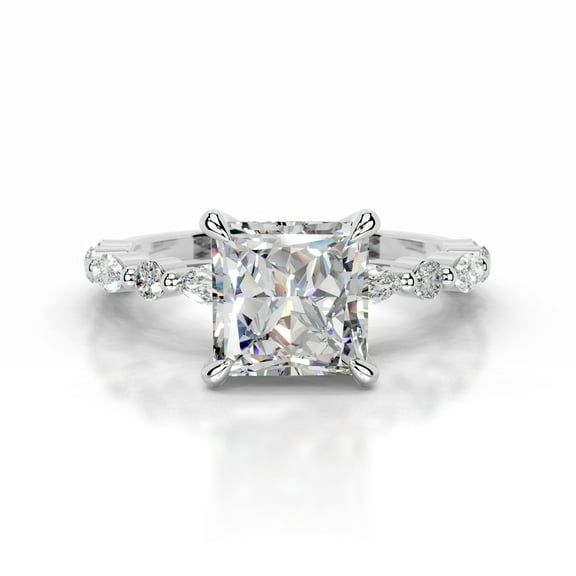 Kalapi Jewelry 14K White Gold Plated Moissanite Ring for Women's - Princess Cut Excellent 1.9 Ct Moissanite Ring For Her
