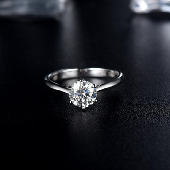 Kalapi Jewel 14K White Gold Plated Round Cut 1.4 Ct Moissanite Engagement Ring for Women – Elegant Solitaire Three Stone Prong Setting Wedding Band Ideal for Gifting